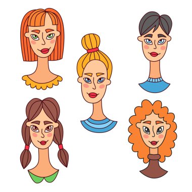 Kadın kadın doodle Portreler vektör set