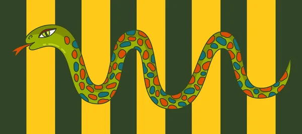 Serpent Coloré Sur Fond Vert Jaune — Image vectorielle