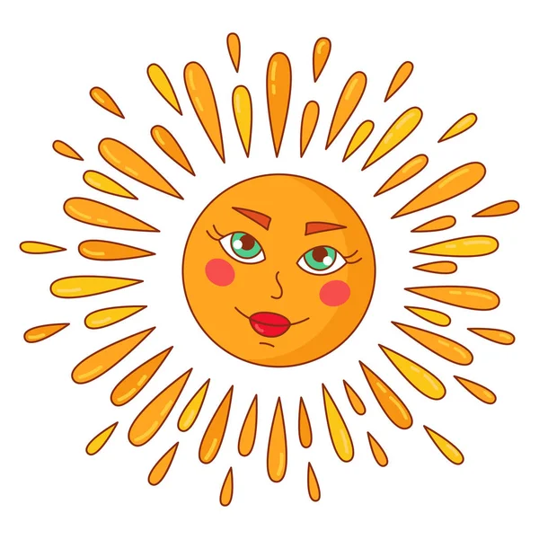 Zon met gezicht doodle vectorillustratie — Stockvector