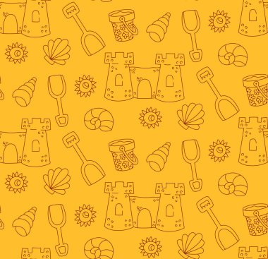 Plaj oyuncakları kum kale sorunsuz vektör desen