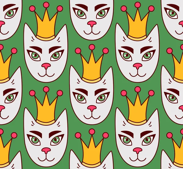 Königliche Katze Gesicht nahtlose Vektormuster — Stockvektor