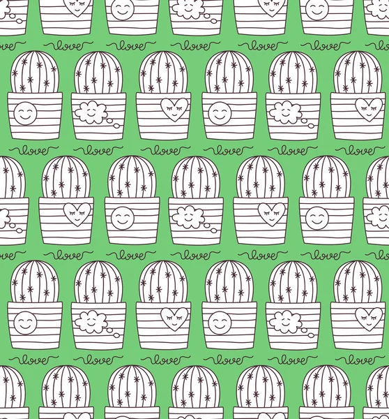 Cactus garabato icono patrón de vector sin costura — Archivo Imágenes Vectoriales