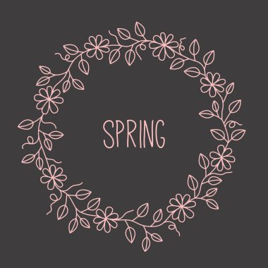 Doodle basit sevimli çiçek çelenk yuvarlak sınır