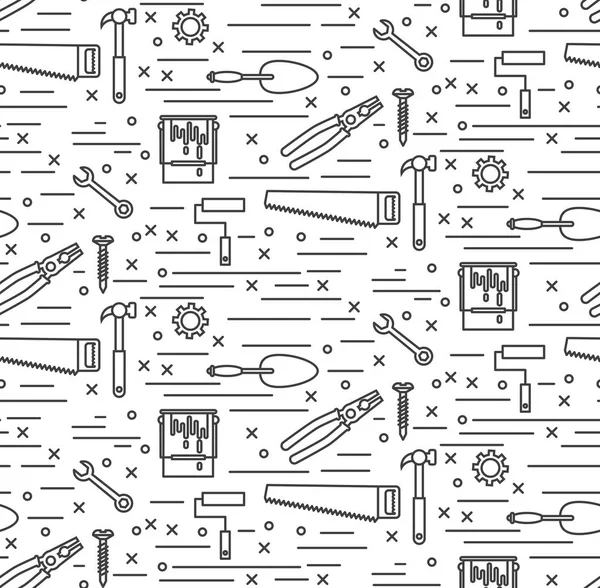 Maison outils de réparation ligne icônes modèle vectoriel sans couture — Image vectorielle