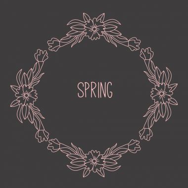 Çiçekler çizgi vektör çerçeve kenarlığı doodle