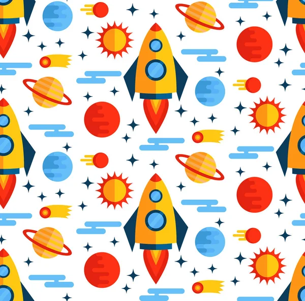 Flat outer space icons seamless vector pattern — Stock Vector