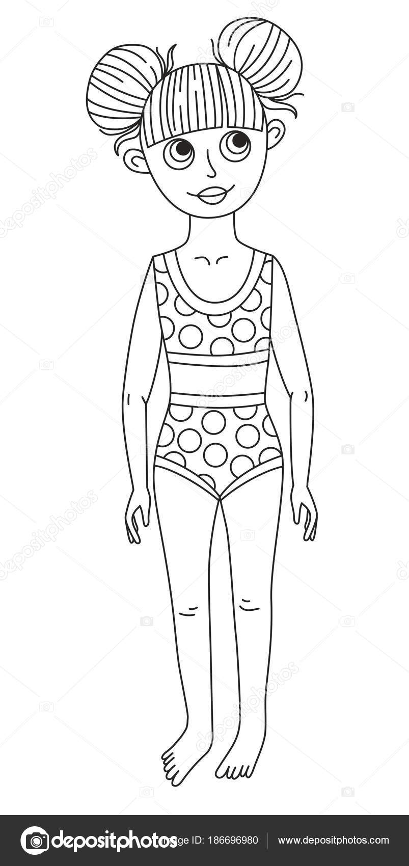 De Línea Chica Dibujos Baño En Traje Animados m8PwOvNyn0
