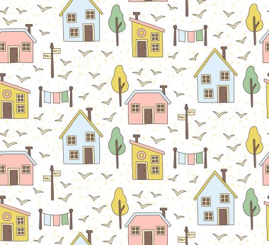 Köy evleri binalar sorunsuz vektör desen