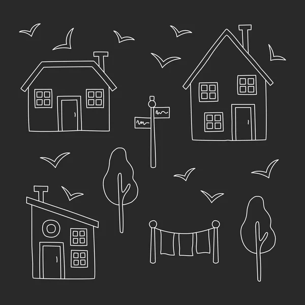 Conjunto de casas de pueblo — Vector de stock