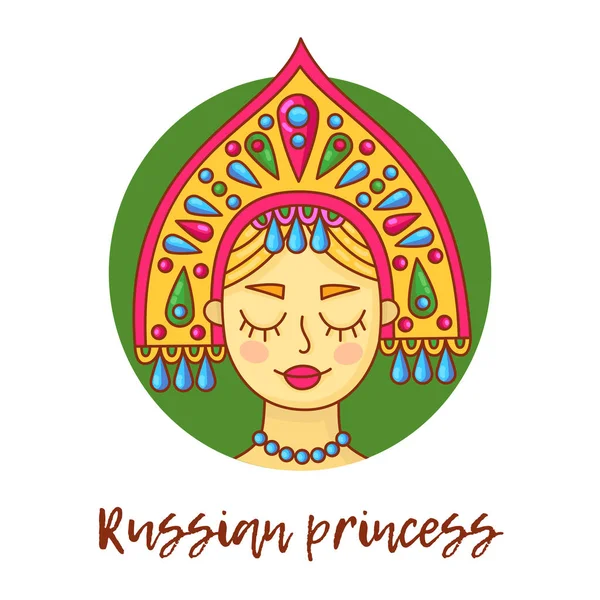 Mujer rusa en la cabeza tradicional desgaste colorido vector ilustración retrato — Vector de stock