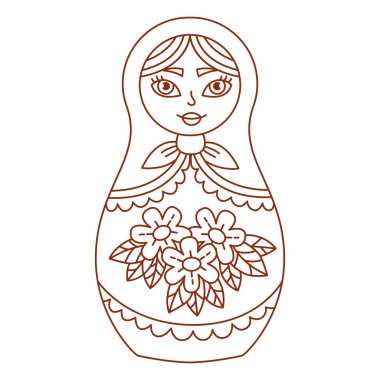 Matreshka Rus bebek doodle çizgi vektör çizim
