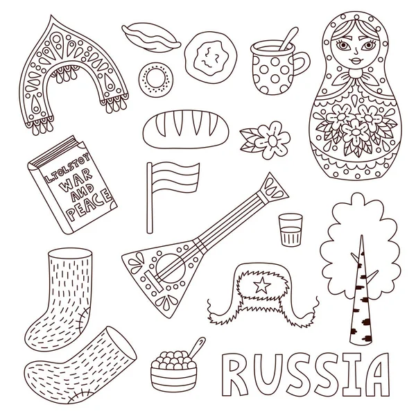 Russische Doodle-Symbole Linienvektorset — Stockvektor