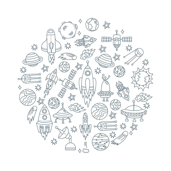 Outer space doodles drawn icons vector set — Stock Vector