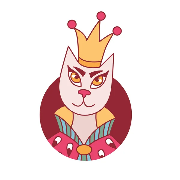 Gato en corona garabato colorido vector retrato en círculo — Vector de stock