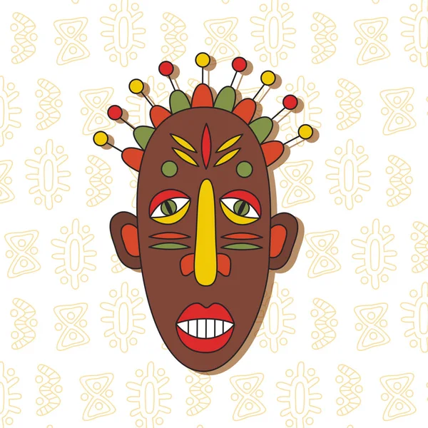 Homem africano aborígine máscara rosto cabeça tribal vetor — Vetor de Stock