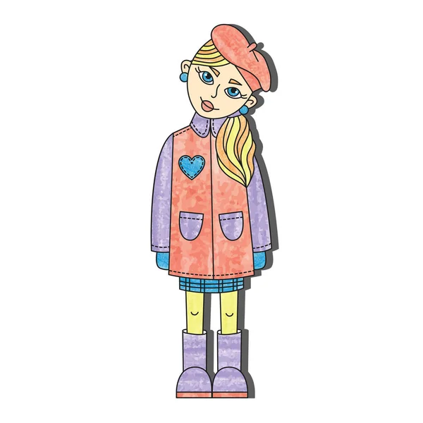 Lány téli ruha vektoros illusztráció karakter — Stock Vector