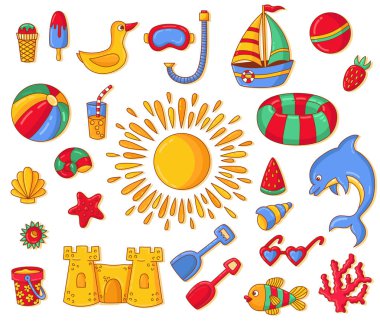 Yaz plaj doodle simgeler kümesi vektör
