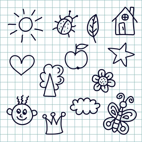 Childlike drawings icons collection — Stock Vector