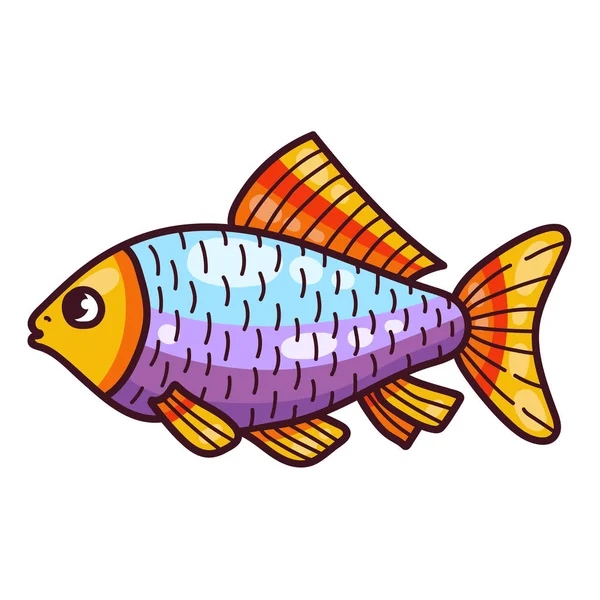 Colorful Cute Fish Doodle Vector Icon Isolated — Stok Vektör