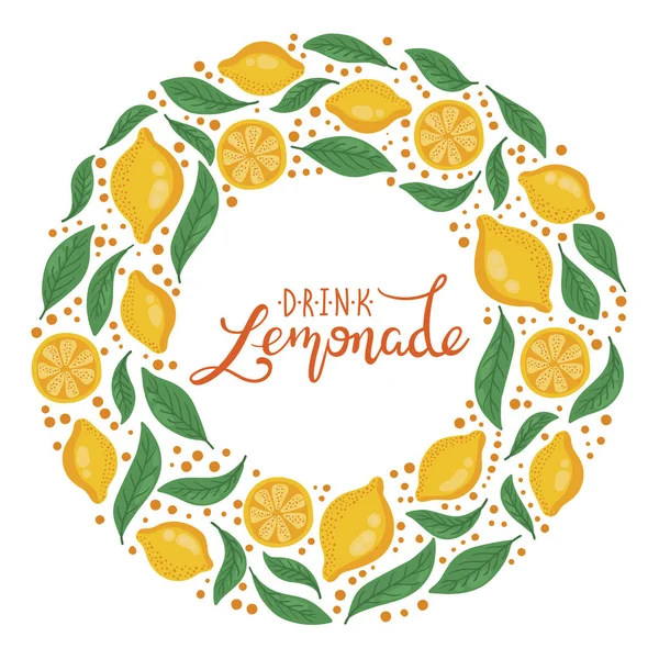 Лимоны Декоративные Круглые Венки Границы Ручной Надписью — стоковый вектор