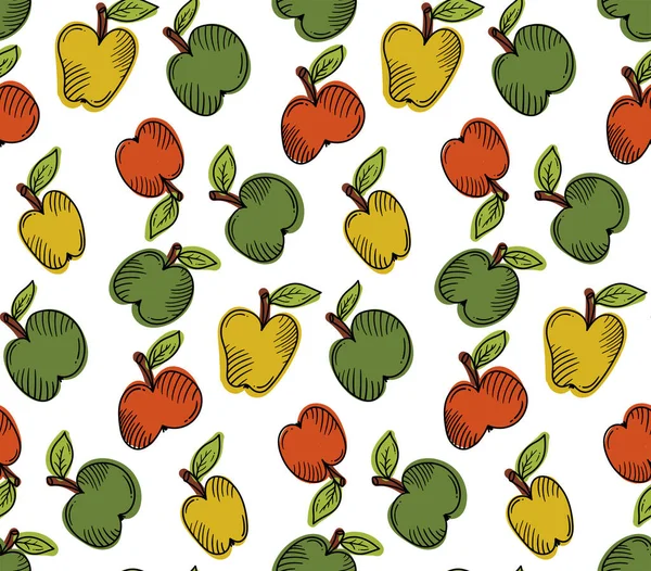 Apples Fruits Colorful Doodle Seamless Vector Pattern — Stock Vector