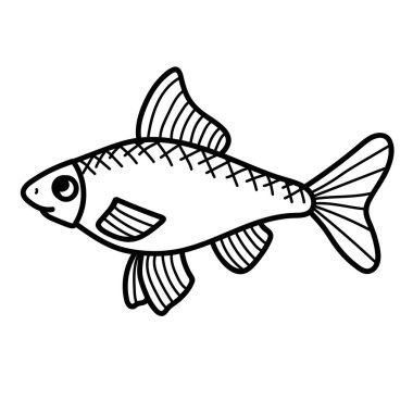 Doodle çizgisi deniz balığı vektör simgesi karakteri