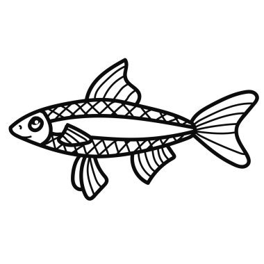 Karalama çizgisi balık izole edilmiş vektör simgesi