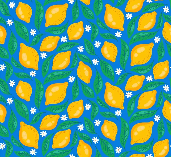 Citrons Fleurs Feuilles Motif Vectoriel Sans Couture — Image vectorielle