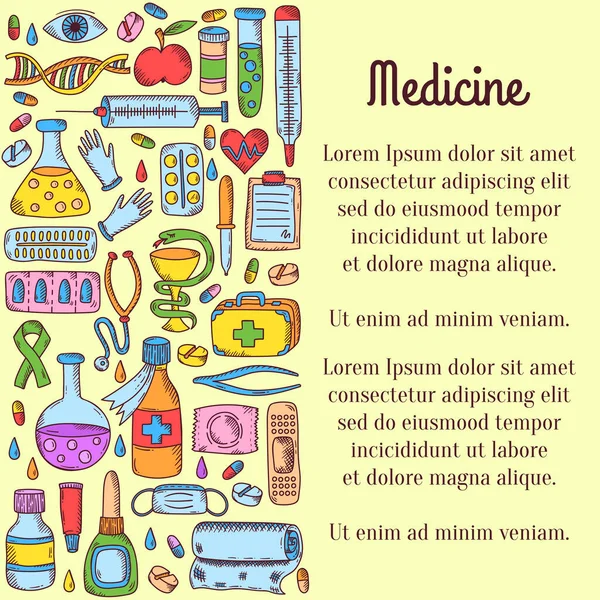 Médecine Soins Santé Coloré Doodle Icônes Modèle Rangée Décorative — Image vectorielle