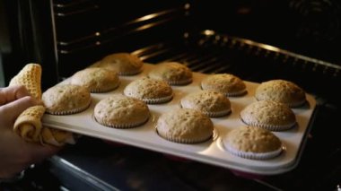 Lezzetli kek fırından alarak. Yakın çekim