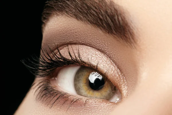 Primer plano Macro de hermoso ojo femenino con cejas de forma perfecta. Piel limpia, maquillaje Fashion Naturel. Buena visión — Foto de Stock