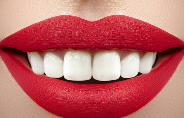 Wide smile of young beautiful woman, perfect healthy white teeth. Dental whitening, ortodont, care tooth and wellness