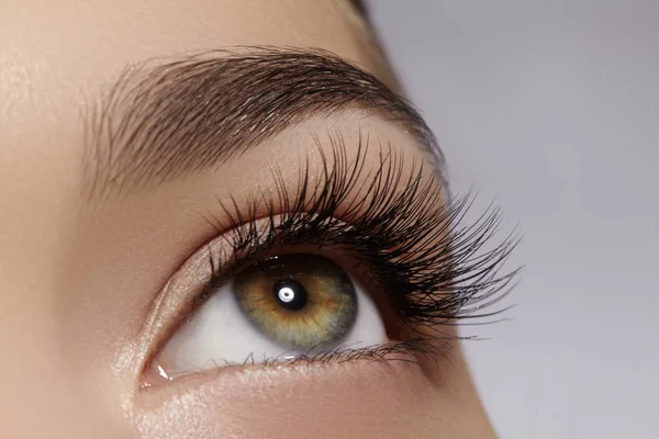 Aşırı uzun kirpiklerini, siyah liner makyaj güzel kadın gözle. Kusursuz makyaj, uzun kirpikler. Closeup moda gözler