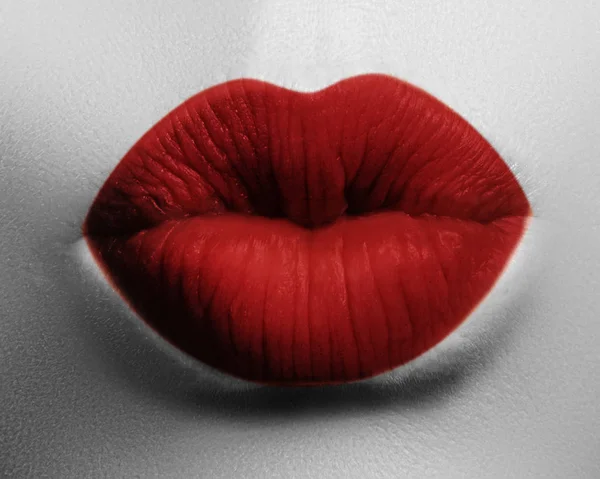 Sexy red lips make-up. Bloody kiss. Fashion makeup lipstick. Halloween or Valentine day look — Stock Photo, Image