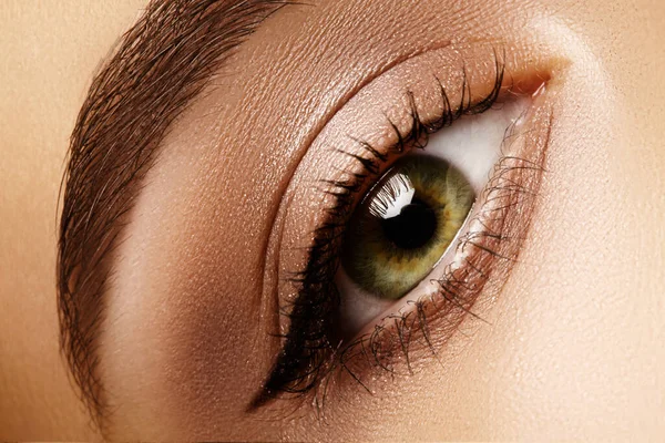 Vacker Makro Shot Kvinnligt Öga Med Klassisk Eyeliner Makeup Perfekt — Stockfoto