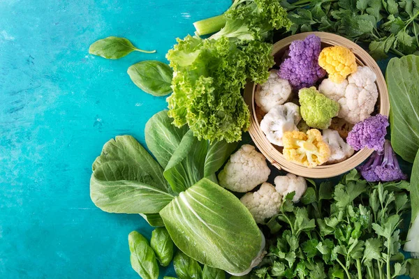 Organic cauliflower with various greens