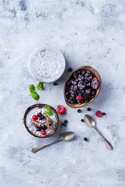 Чіа пудинг з заморожені ягоди — стокове фото
