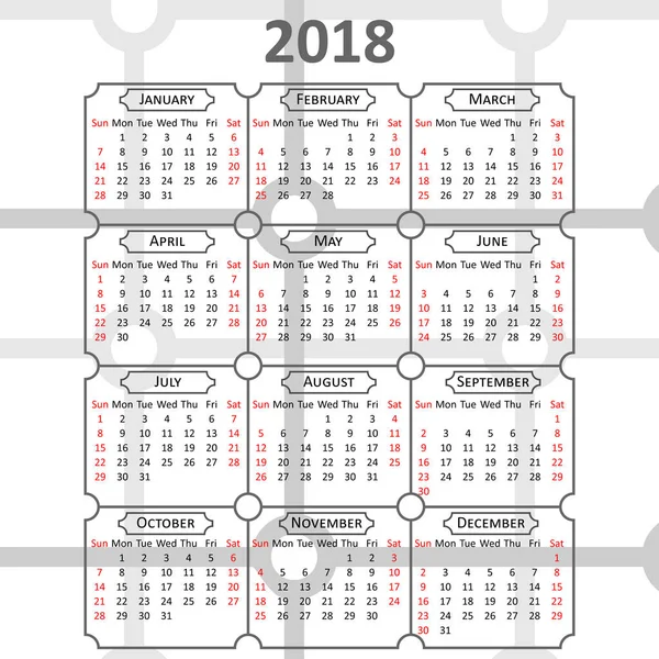 Calendario Inglés 2018 — Vector de stock