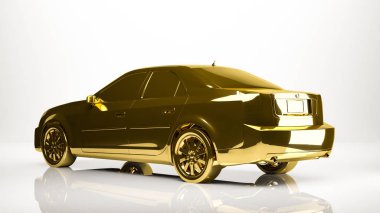 bir araba bir studio içindeki altın 3d render