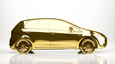 bir araba bir studio içindeki altın 3d render