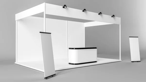 Conception de stand d'exposition créative blanche. Modèle de cabine. Caporal — Photo