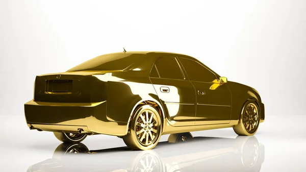 Golden 3d rendering of a car inside a studio — Stock Photo, Image