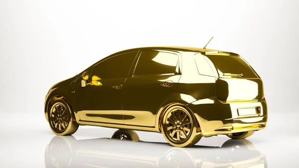 Χρυσή 3d rendering των αυτοκινήτων μέσα σε ένα στούντιο — Φωτογραφία Αρχείου