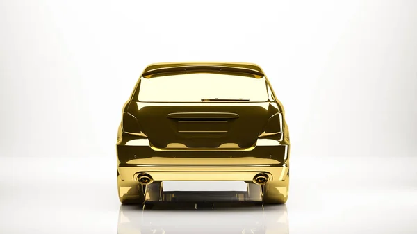 Gyllene 3d-rendering av en bil släpper en studio — Stockfoto