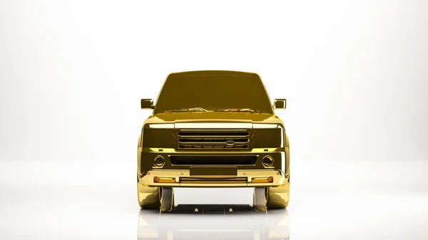 Representación 3d de oro de un coche dentro de un estudio — Foto de Stock