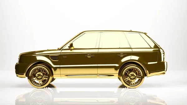 Rendu 3D doré d'une voiture à l'intérieur d'un studio — Photo