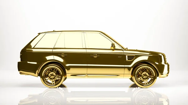 Rendu 3D doré d'une voiture à l'intérieur d'un studio — Photo