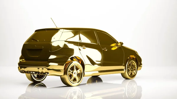Золотий 3d візуалізація автомобіля всередині студії — стокове фото