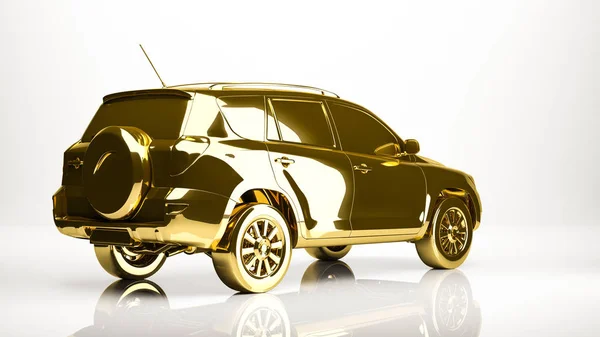 Золотой 3D рендеринг автомобиля внутри студии — стоковое фото