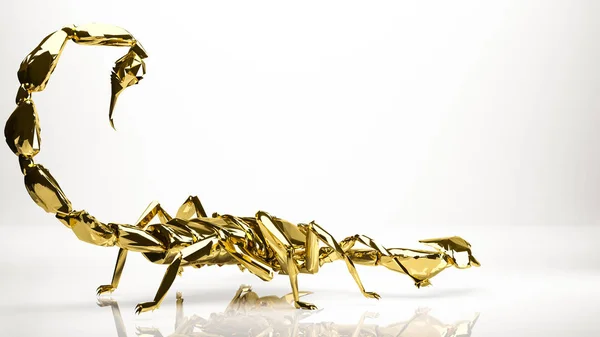 Renderização 3d dourada de um escorpião dentro de um estúdio — Fotografia de Stock